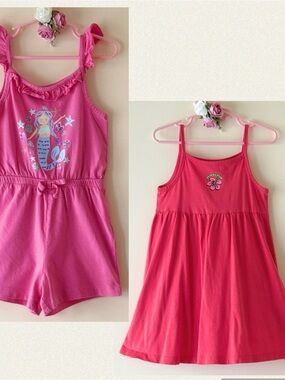 Primark Girls Pink Summer Dress and Mermaid Romper Bundle, Size 4-5yrs